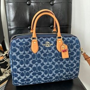 Coach Rowan Large Satchel Bag In Signature Denim Canvas cy699
